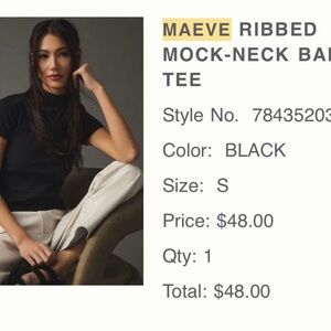 Maeve Black Ribbed Mock-Neck Tee
